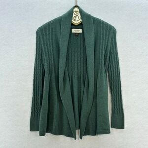 Sonoma Cardigan Sweater Women's SMALL Green 100% Cotton Open Front Casual